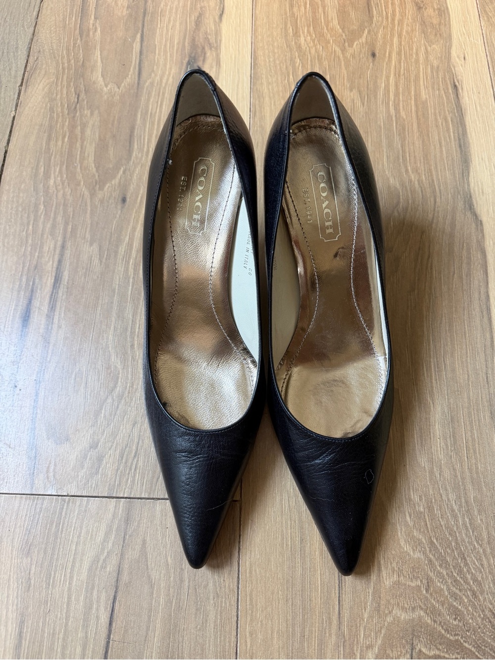 COACH AMY style Women's Black Pointed Toe Leather Pumps 8